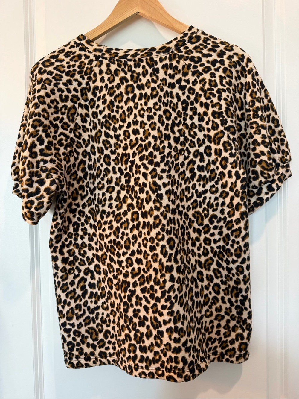 Velvet by Graham & Spencer Leopard Print Short Sleeve Sweatshirt Top Large USA - Picture 2 of 8